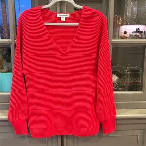 Tommy Bahama Womens Shimmer Bonita Ottoman Long Sleeve Sweater V Neck Red Medium
